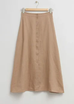 Discount A-Line Midi-Nederdel Med Knapper Kvinder Nederdele