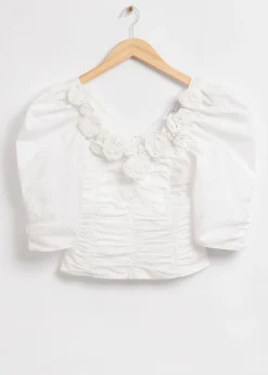 Shop Bluse Med Ballonaermer Med Roser Kvinder Bluser Og Skjorter