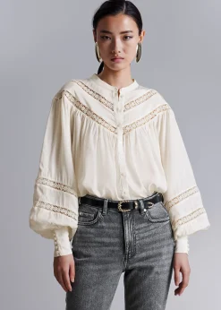 Clearance Bluse Med Blonder Kvinder Bluser Og Skjorter