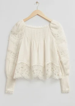 Cheap Bluse Med Blonder Kvinder Bluser Og Skjorter