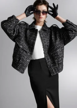 New Boxy Tweed Jakke Kvinder Sæt Og Dragter