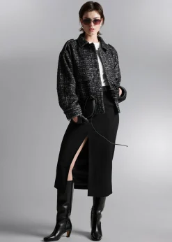 New Boxy Tweed Jakke Kvinder Sæt Og Dragter