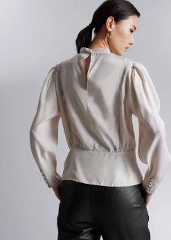 Online Broderet Bluse Med Puf-Aermer Kvinder Bluser Og Skjorter