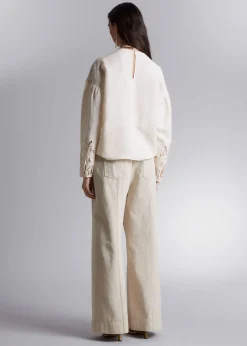 Clearance Broderie Anglaise Bluse Kvinder Bluser Og Skjorter