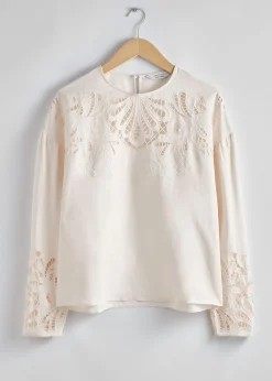 Clearance Broderie Anglaise Bluse Kvinder Bluser Og Skjorter