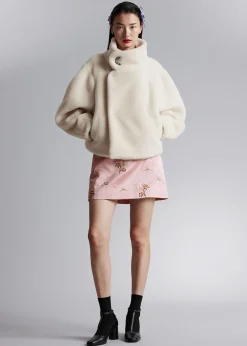 Clearance Cropped Imiteret Pelsjakke Kvinder Frakker & Jakker