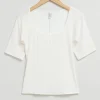 Best Sale Figursyet Blod T-Shirt Med Firkantet Hals Kvinder Toppe