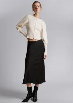 Clearance Figursyet Ribstrikket Cardigan Kvinder Strik