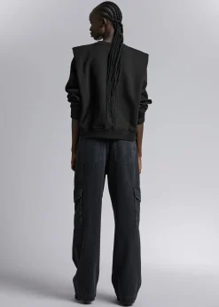 Online Fitted Plisseret-Skulder Sweatshirt Kvinder Toppe