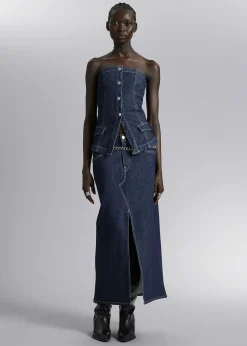 Cheap 5-Lommers Denim Midi-Nederdel Kvinder Denim