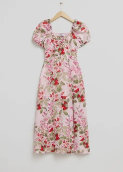 Hot Midikjole Med Pufaermer Kvinder Kjoler