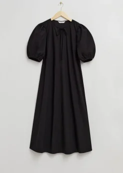 Sale Midi-Kjole Med Puf-Aermer Afslappet Kvinder Kjoler