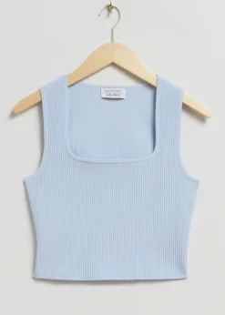 Fashion Monteret Med Firkantet Hals Med Ribkant Kvinder Toppe