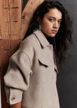 Sale Oversized Uld-Blandingsjakke Kvinder Frakker & Jakker