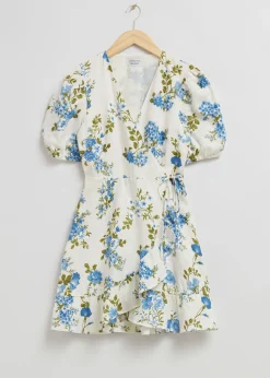 Store Puff Sleeve Wrap Mini Kjole Kvinder Kjoler