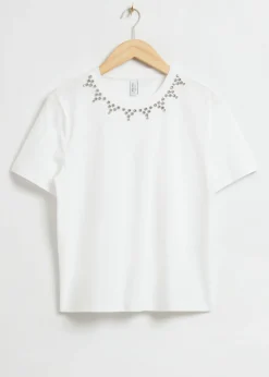 Online Rhinestone-Udsmykket T-Shirt Kvinder Toppe