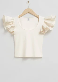 Best Ribbet Top Med Flaeseaermer Kvinder Toppe