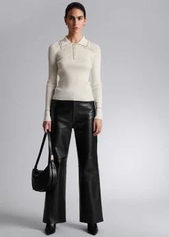 Cheap Ribstrikket Polo-Krave Top Kvinder Toppe