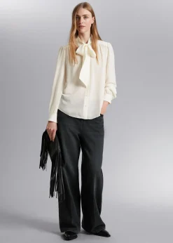 Fashion Silkebluse Med Halsband Kvinder Bluser Og Skjorter