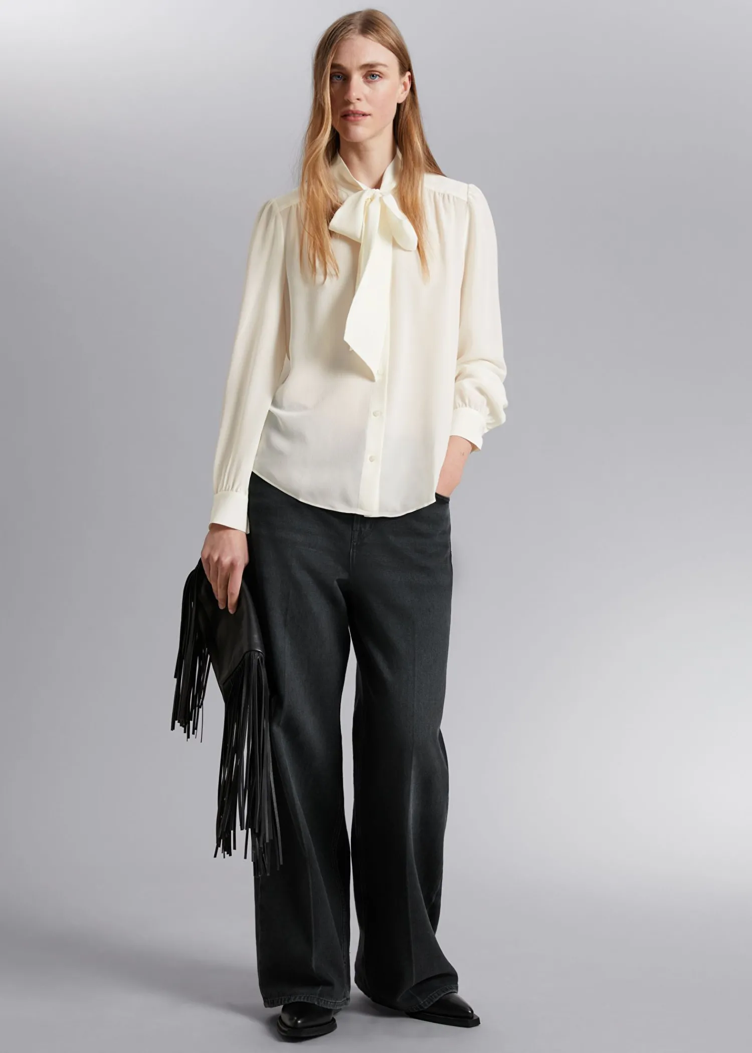 Fashion Silkebluse Med Halsband Kvinder Bluser Og Skjorter