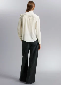 Fashion Silkebluse Med Halsband Kvinder Bluser Og Skjorter