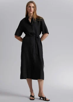 New Skjortekjole I Linned Med Baelte Kvinder Kjoler