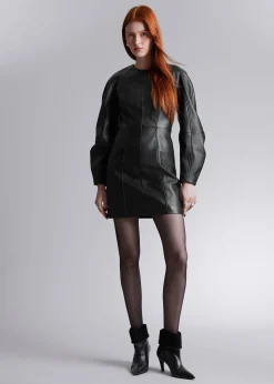 Cheap Skulpturel Laeder Mini Kjole Kvinder Kjoler