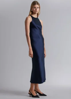 Online Slank Satin Midikjole Kvinder Kjoler