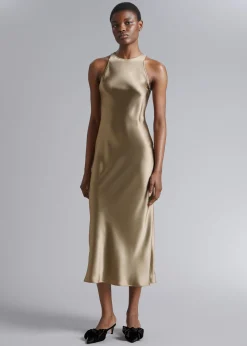 Store Slank Satin Midikjole Kvinder Kjoler