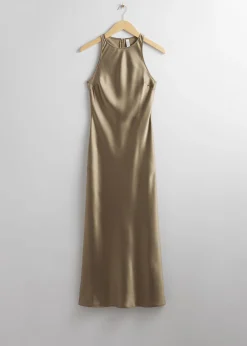 Store Slank Satin Midikjole Kvinder Kjoler