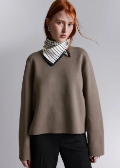 Discount Strikket Sweater Med Brede Aermer Kvinder Strik