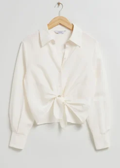 Best Sale Tie Knot Skjorte Kvinder Bluser Og Skjorter