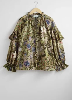 Hot Voluminos Bluse Med Flaeser Kvinder Bluser Og Skjorter