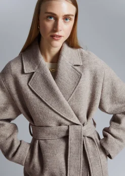 Cheap Voluminos Uldfrakke Med Baelte Kvinder Frakker & Jakker