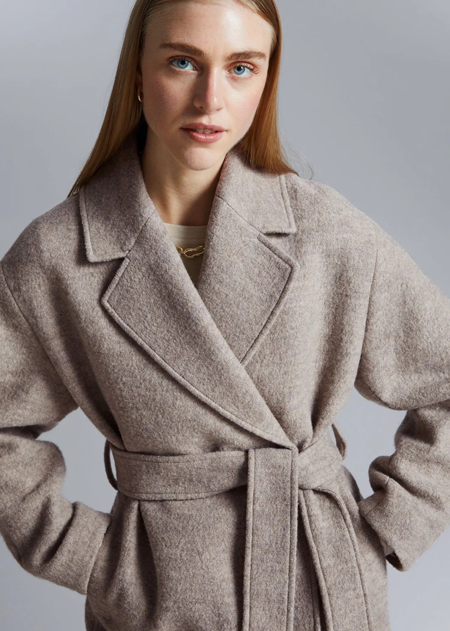 Cheap Voluminos Uldfrakke Med Baelte Kvinder Frakker & Jakker