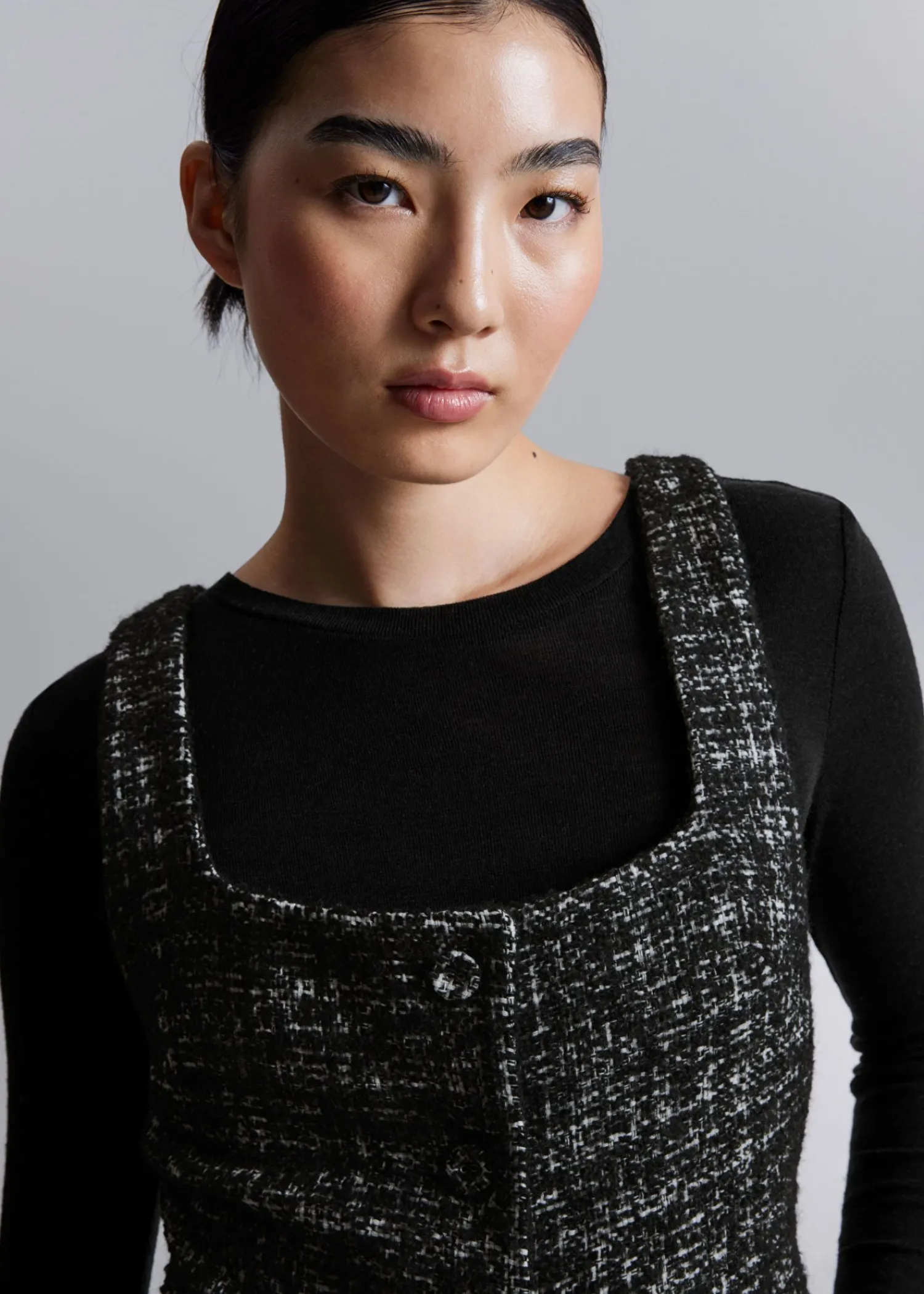 Clearance Aermelos Tweed Minikjole Kvinder Sæt Og Dragter