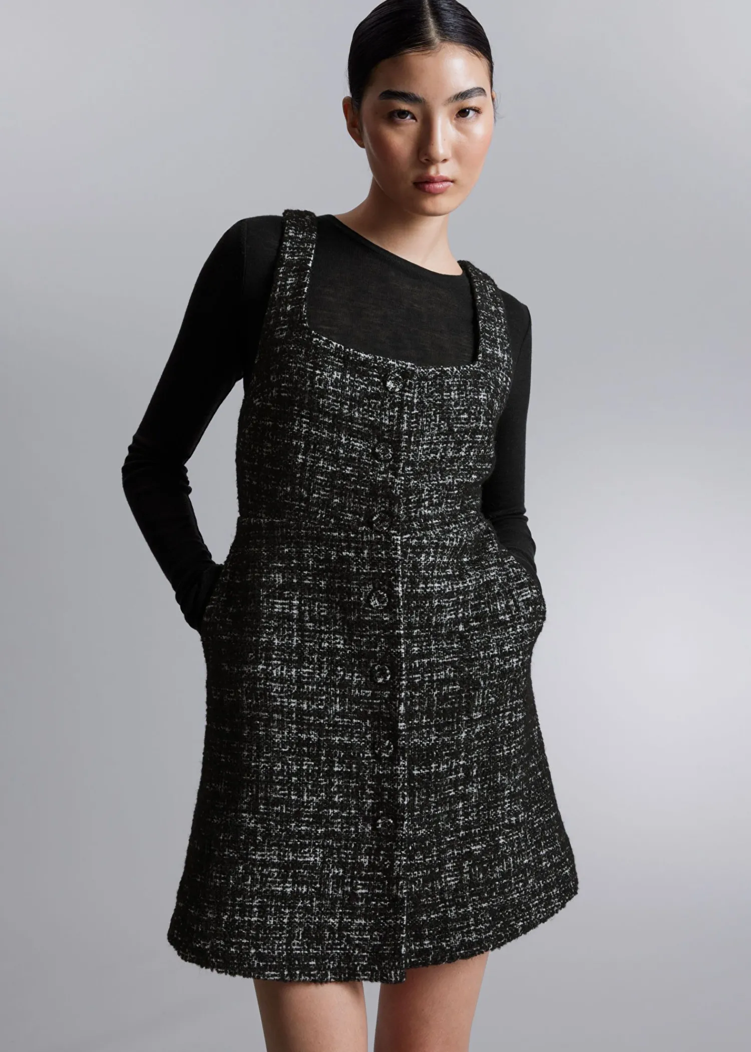 Clearance Aermelos Tweed Minikjole Kvinder Sæt Og Dragter