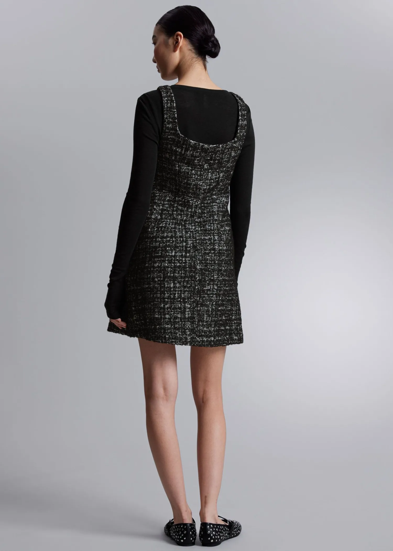 Clearance Aermelos Tweed Minikjole Kvinder Sæt Og Dragter