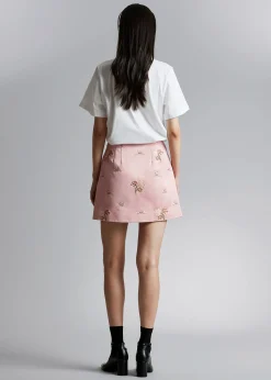 Shop Blomsterbroderi Satin Mininederdel Kvinder Sæt Og Dragter