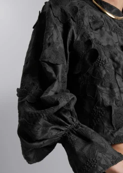 Best Bluse Med Beskaret Blomsterapplique Kvinder Bluser Og Skjorter