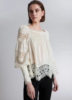 Cheap Bluse Med Blonder Kvinder Bluser Og Skjorter