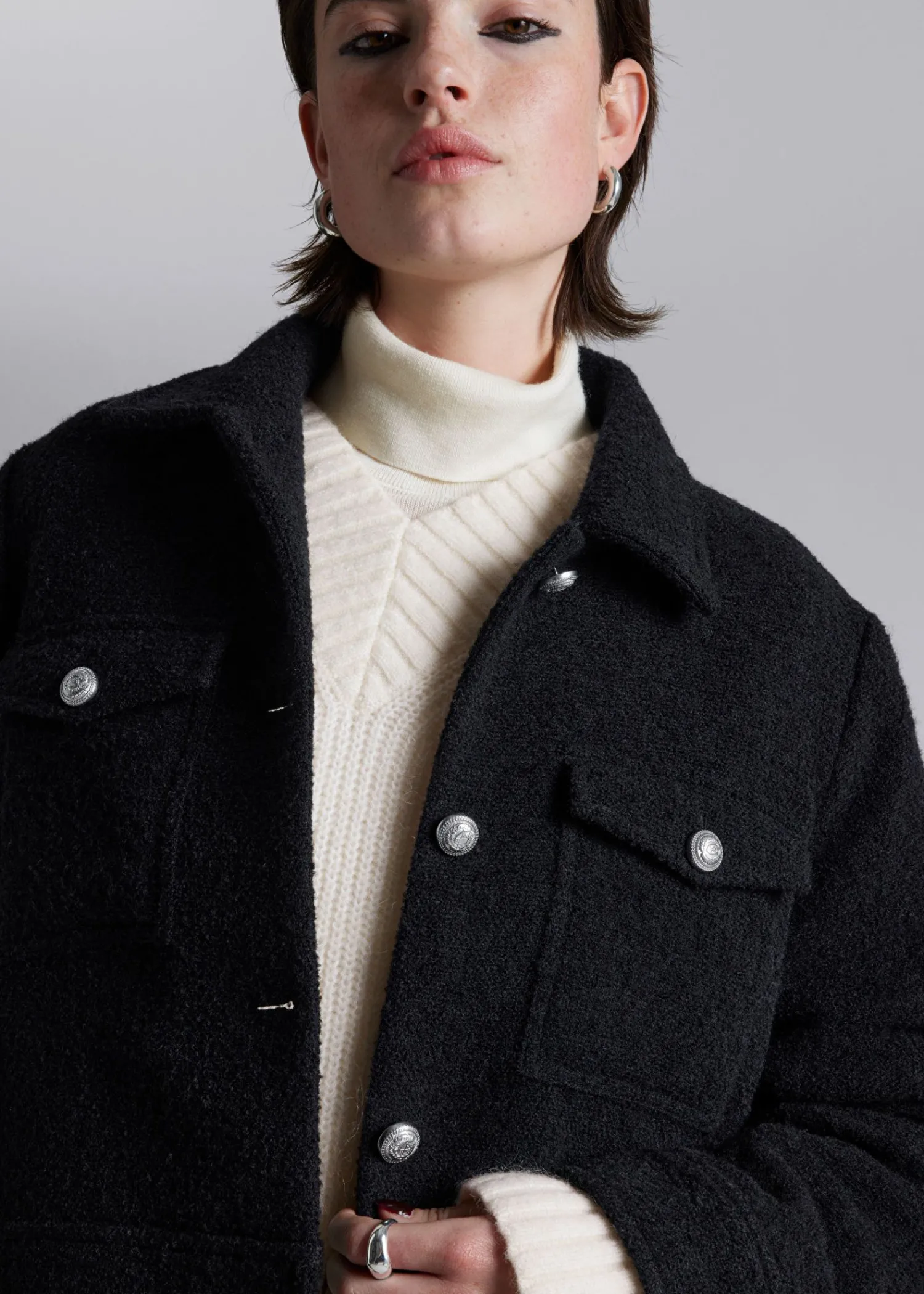 Discount Boucle-Jakke Med Knapper Kvinder Frakker & Jakker