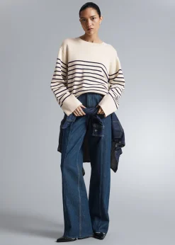 Discount Boxy Nautisk Stribet Sweater Kvinder Strik