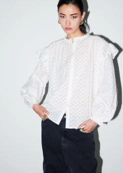 Hot Broderibluse Med Flaeser Og Blomster Kvinder Bluser Og Skjorter