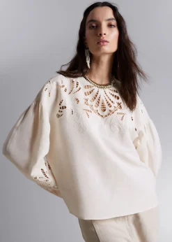 Clearance Broderie Anglaise Bluse Kvinder Bluser Og Skjorter
