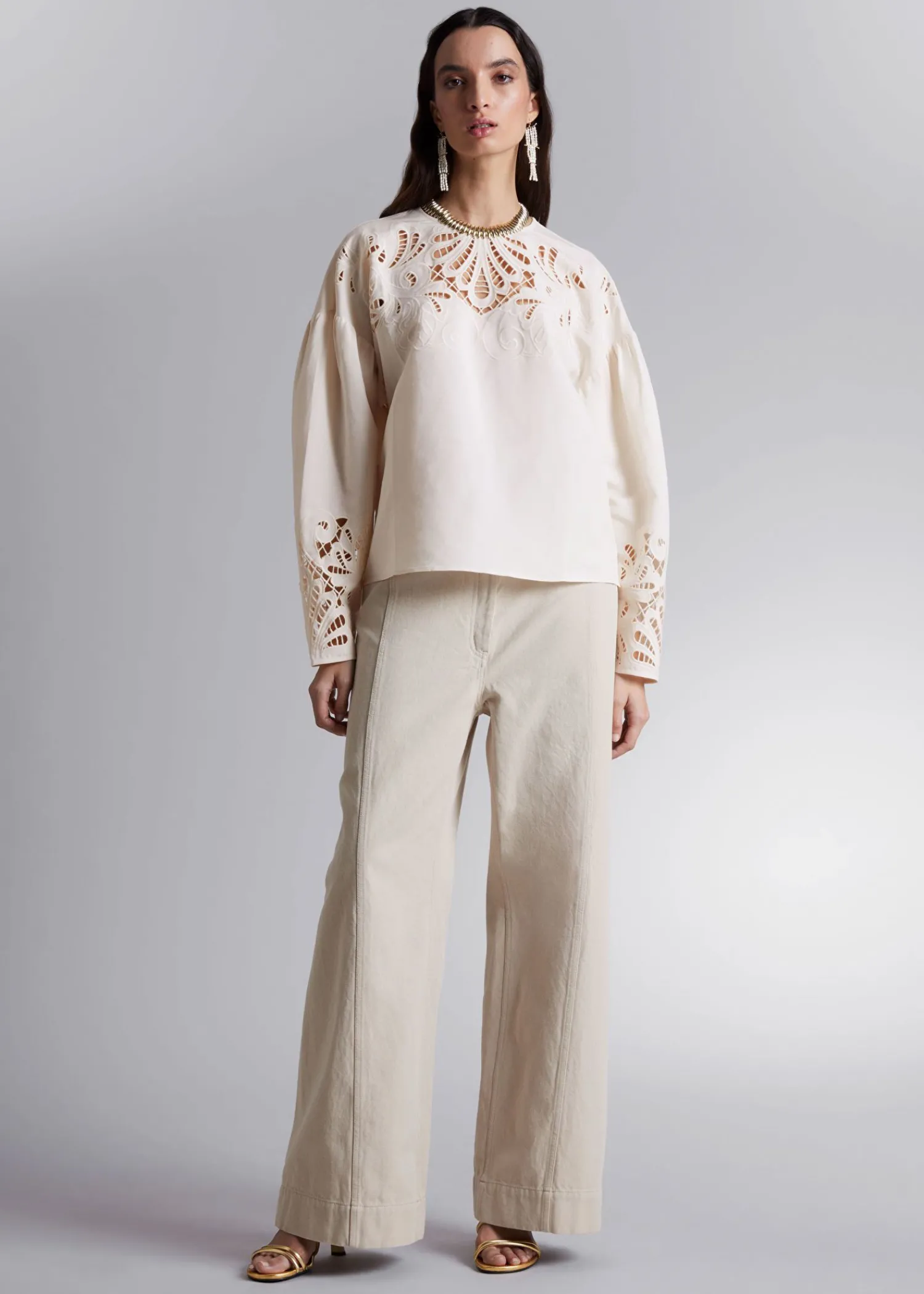 Clearance Broderie Anglaise Bluse Kvinder Bluser Og Skjorter