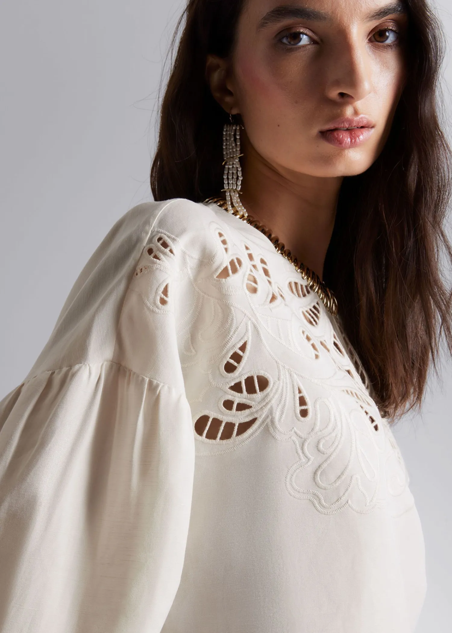 Clearance Broderie Anglaise Bluse Kvinder Bluser Og Skjorter