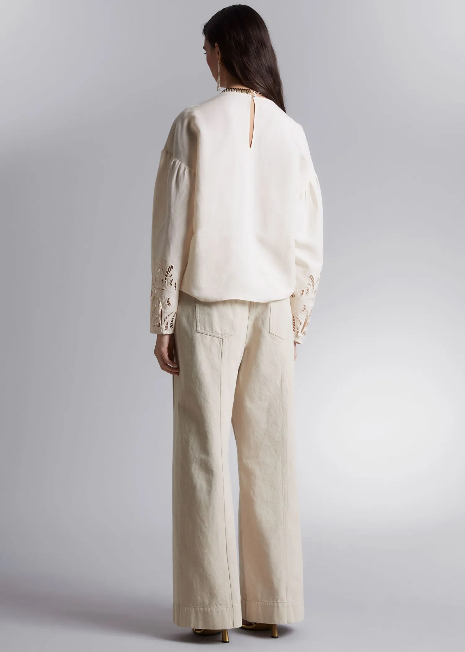 Clearance Broderie Anglaise Bluse Kvinder Bluser Og Skjorter