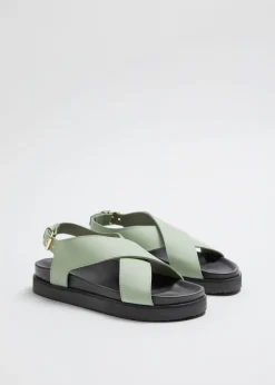 Outlet Criss-Cross Laedersandaler Kvinder Flade Sandaler