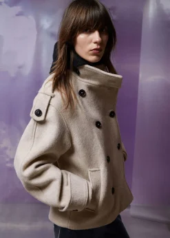 Store Dobbeltradet Uldjakke Kvinder Frakker & Jakker